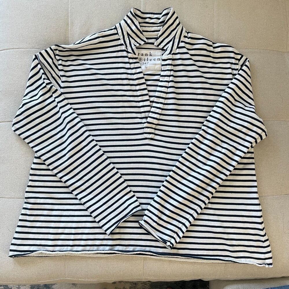 White & Navy Blue Frank & Eileen Popover Henley Nautical long sleeve in Large